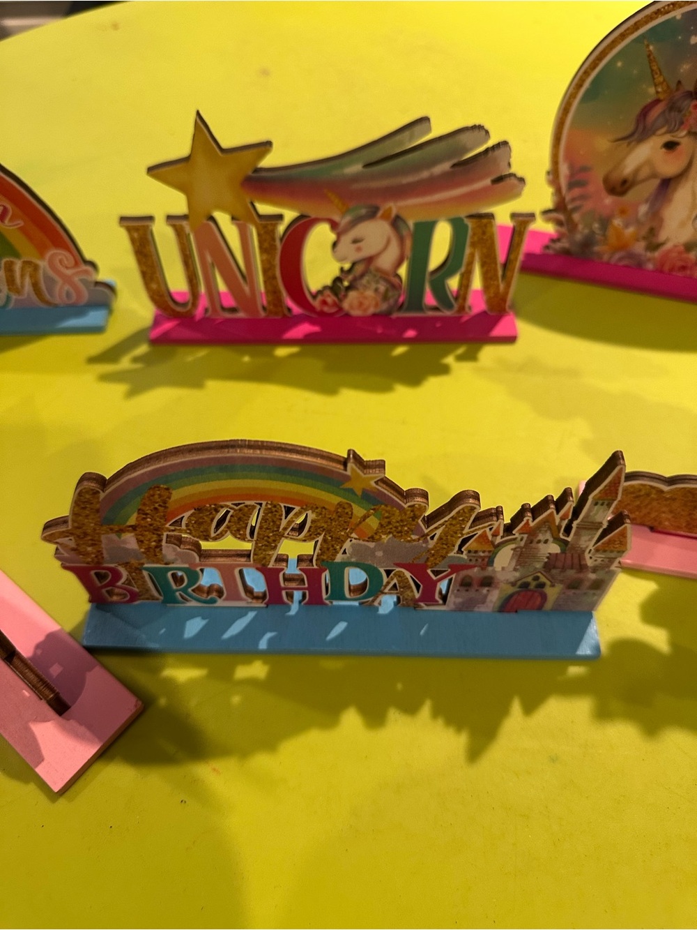 Unicorn Rainbow 'Happy Birthday' Table Decor - Pink & Blue